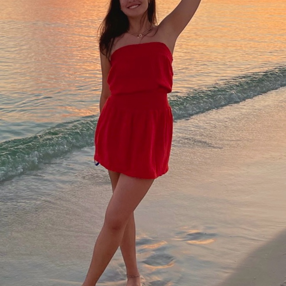 Coral Strapless Dress - Picture 2 of 3